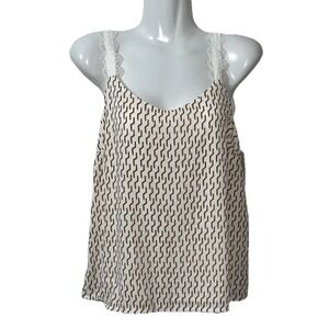 Nordstrom Rack Womens Cami XS Brown White Geometric Lace Strap Romantic Delicate